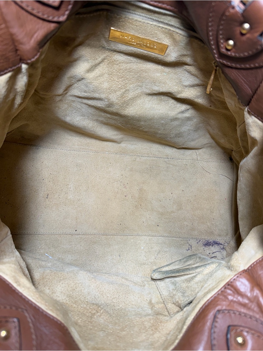 MARC JACOBS Whiskey Calfskin Leather Bleeker Satchel Large Bag made in Italy 🇮🇹 - Picture 7 of 9